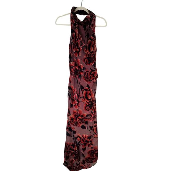 Vici Like Fine Wine Asymmetrical Halter Burnout Velvet Midi Dress Size Medium - Picture 1 of 8